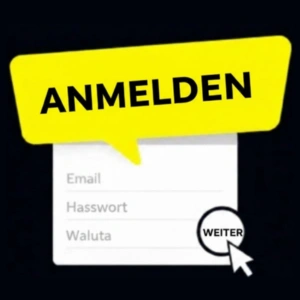 Das Yep Casino Logo ist über einem Registrierungsformular mit Feldern für E-Mail, Passwort und Währung zu sehen. Nutzer werden aufgefordert, auf „Weiter“ zu klicken, um fortzufahren.